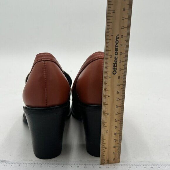 YDN Women Chunky High Heels Round Toe Oxford Loafer Shoes Slip On Office Work - Picture 4 of 7